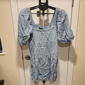 Elegant Light Blue Puff Sleeve Mini Dress